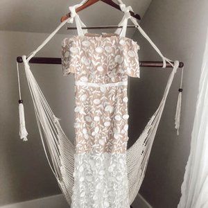 White Lace & Tan Prom Dress/ Formal Dress with Tie